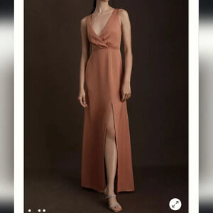NWT BHLDN Piper V Neck Satin Gown Maxi Side Slit Sedona Size 6